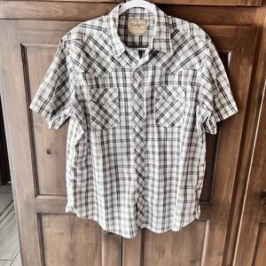 Wrangler-Men's Short Sleeve Pearl Snap Shirt Plaid Brown/Tan Size XL